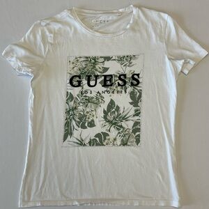 Guess White Tee with Green Floral Design